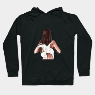 Woman with birds on back. Freedom concept. Hoodie